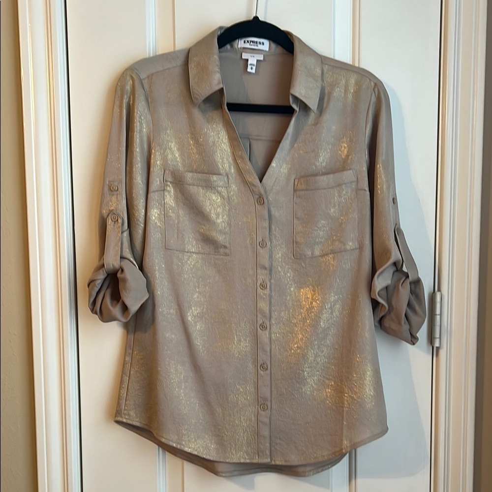 Express Gold Button Down Slim Fit Shirt